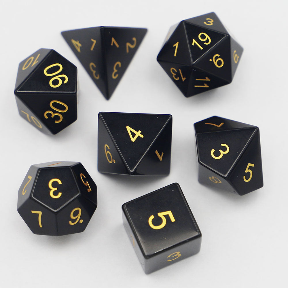 Black Onyx Polyhedral Dice Set for RPG Games (7 Pieces)