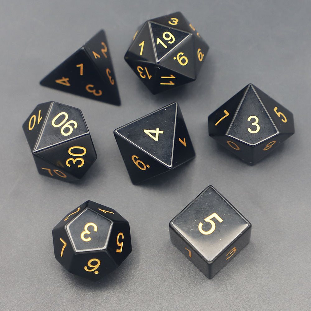 Black Onyx Polyhedral Dice Set for RPG Games (7 Pieces)