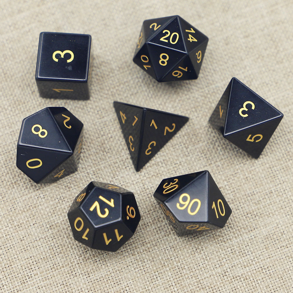 Black Onyx Polyhedral Dice Set for RPG Games (7 Pieces)