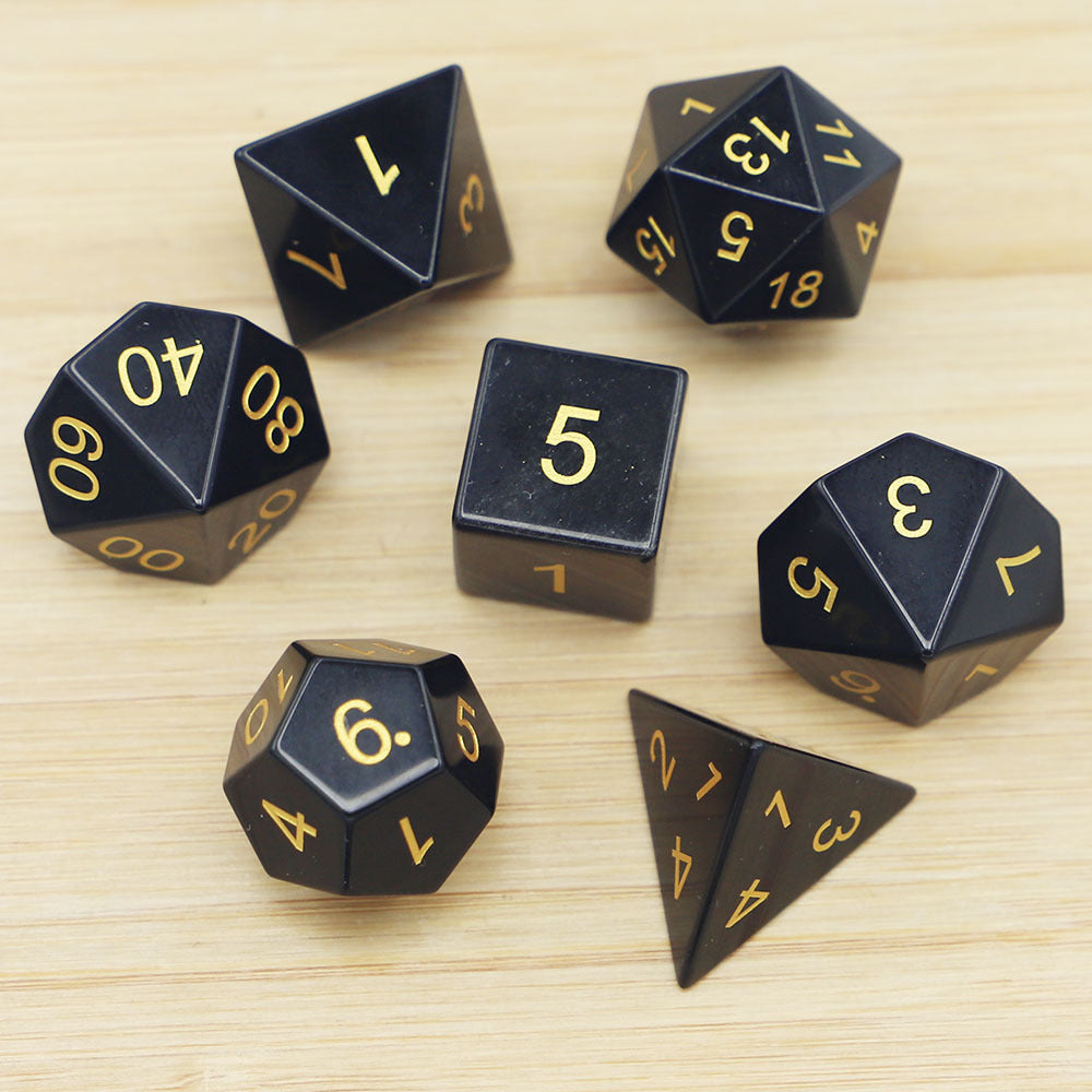 Black Onyx Polyhedral Dice Set for RPG Games (7 Pieces)